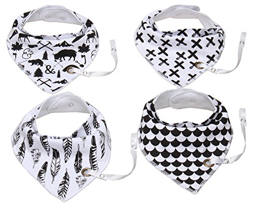 4 Pack Baby Bandana Drool Bibs Soft Cotton for Drooling and Teething #CBP-304 (White)