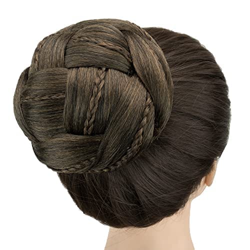 IMISSU Large Size Dancer Braided Chignon Hair Cover Donut Hairpieces Scrunchie Hair Bun Wig Updo on Wedding Party (M2 Mix Brown)