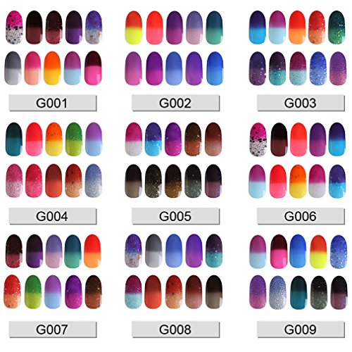 CLAVUZ Gel Nail Polish Set Soak Off Color Changing UV Gel Nail Manicure with Top and Base Coat Nail Art New Starter Kit 12pcs - Thumbnail 2
