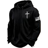 Men's Faith Print Waffle Hoodie Christian Sweatshirts For Men Faith Cross Flag Sweatshirt