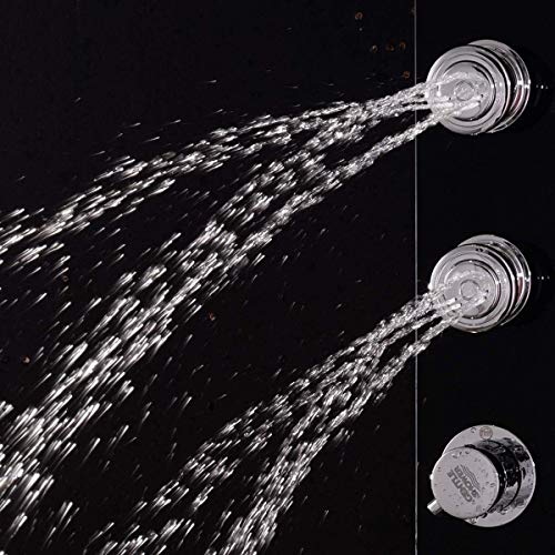ReunionG, Black Panel, Tempered Glass Set with Rainfall Waterfall Head, Column with Massage Jets and Hand Shower, Easy Assembly