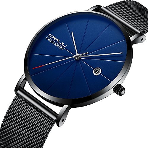 Fashion Thin Watches for Men Stainless Steel Mesh Wrist Watch with Date and Waterproof Feature