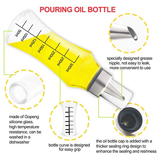 Blasoul Olive Oil Dispenser Bottle with Stainless Steel Easy Pour Spout,14 Ounce Olive Oil Bottles and Vinegar Cruet for Kitchen,Cooking Oil Cruet with Degree Scale