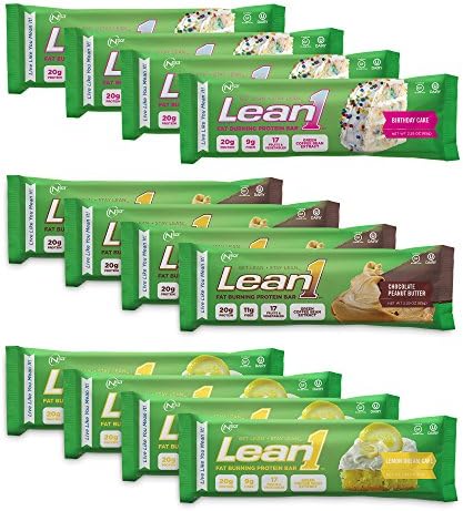 Lean 1 Protein Bars Variety Pack Bundle 3 flavors Birthday Cake, Chocolate Peanut Butter, and Lemon Dream Cake. (12 total bars)