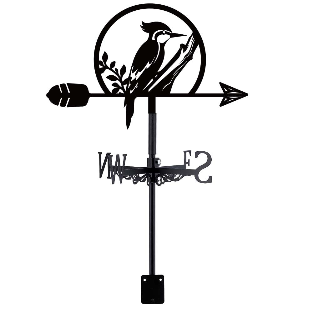 SUPERDANT Woodpecker Weather Vane Bird Weathervane Animal Metal Weathervanes Black Wind Vanes Wind Direction Indicators for Garden Roof Sheds Farmhouse Yard Outdoor Decoration