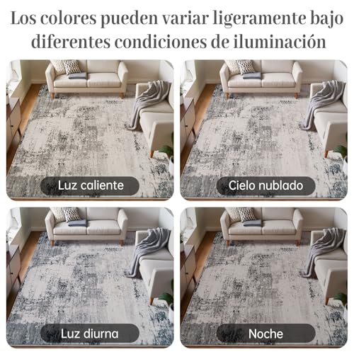 Calore - Alfombra Abstracta Moderna y Suave, Antideslizante, para Interiores, con Estampado de alfombras, para Sala de Estar, recámara, Comedor (Gris/Multi, 6.5'x 8.2'(200×250cm))