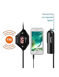 Transmisor FM inalámbrico JETech, juego de radio para auto, para smartphone con clavija de audio de 0.14 pulgadas y cargador para auto, Negro