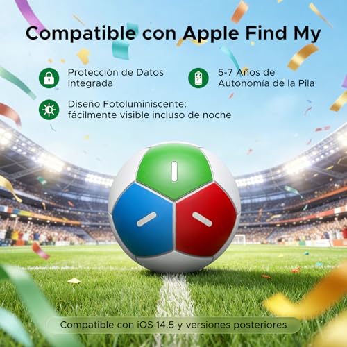 UGREEN FineTrack 2 Bluetooth Localizador Inteligente 1 Pack, Diseño de Balón de Fútbol, Batería de 7 Años No Recargable, 110dB, IP68, Compatible con Find My (iOS), Diseño de Temática Norteamericana