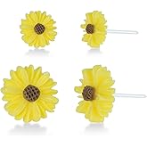 Plastic Earrings, KMEOSCH 2 Pairs Plastic Daisy Flower Earrings for Sensitive Ears (Yellow)