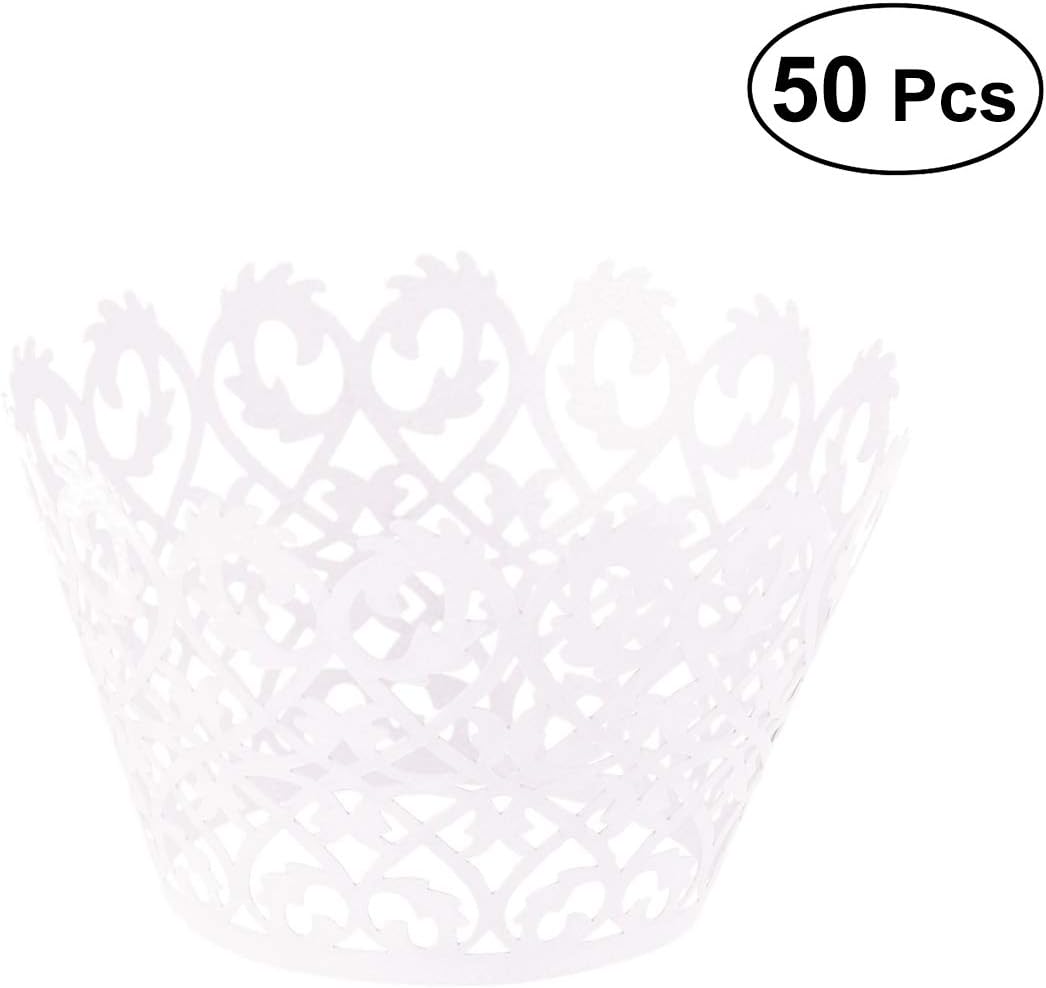 YeahiBaby Cupcake Wrappers, White Rose Lace Hollow Cupcake Liners Bake Cake Paper Cups