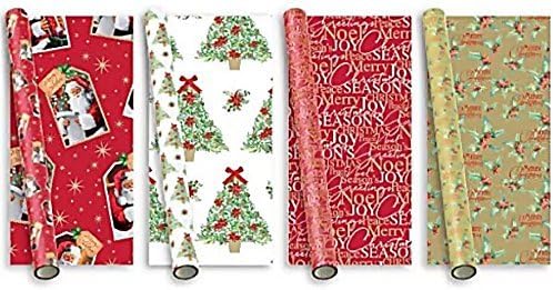 4 x Rolls Of Christmas Gift Wrap Wrapping Paper 5M x 69cm Gold & Cream Traditional