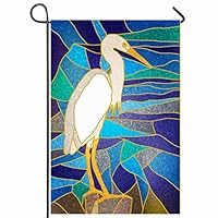 Ahawoso Outdoor Garden Flags 12"x18" Inch Color Blue Heron Stained Glass Window White Great Wildlife Green Abstract Beak Bird Design Vertical Double Sided Home Decorative House Yard Sign