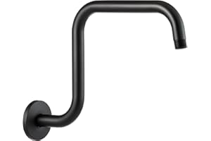OFFO Shower Head Extension Arm 13 in, S Shaped High Rise Extender with Flange Shower Head Pipe Arm, Matte Black