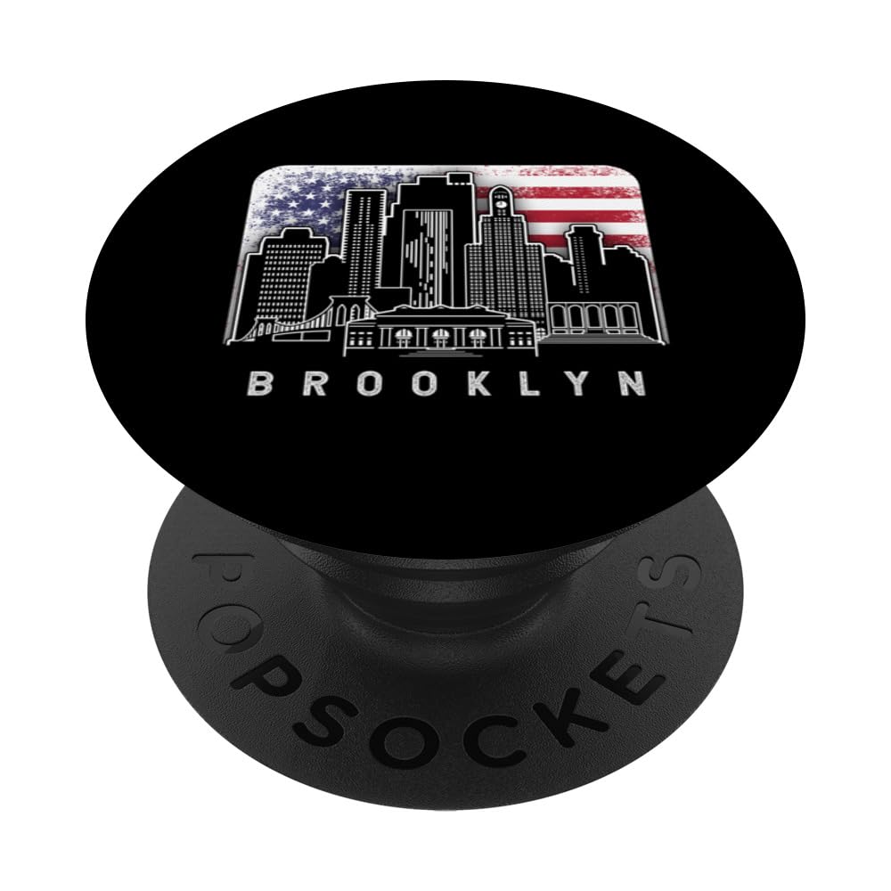 Brooklyn New York Skyline American Flag PopSockets Swappable PopGrip