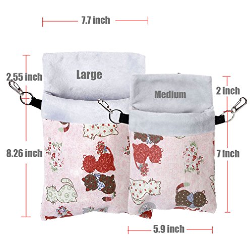 KINTOR Sugar Gliders Sleeping Pouch Snuggle Cage Hanging Bed House for Squirrels Marmosets Rats Hamster Small Pets (M-9x6inch, Pink Cat) - Thumbnail 2