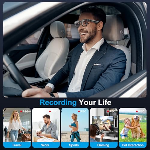 AI Smart Glasses with 8MP Camera, 4K Video, Photo Capture, Real-Time Translation, Recording, AI Assistant, Open-Ear Audio, Bluetooth, Object Recognition, Replaceable Sunglasses Lenses for Men Women
