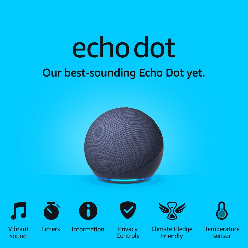 Echo Dot (Newest gen) | Big vibrant sound Wi-Fi and Bluetooth smart speaker with Alexa | Deep Sea Blue