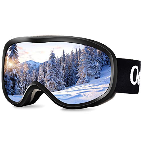 Occffy Ski Goggles Snowboard Sports OTG Goggles, UV400 Protection Skiing Snowboarding Goggles of Dual Lens with Anti Fog for Mens, Womens Helmet Compatible HX043 (HX043 Black Matte Frame with Silver Lens(VLT11%))