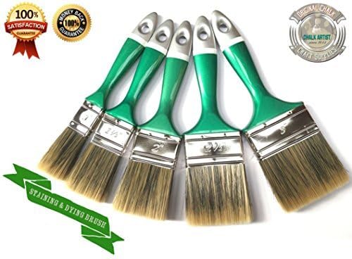 NEW LINE - #FGL5 - SET OF 5 - WOOD DYE STAIN VARNISH SHELLAC shabby chic 5 PREMIUM FLAT PAINT BRUSHES NO BRISTLE LOSS SUPERFIBRE GREEN bristle BRUSHes Precission Quality