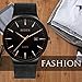 Mens Watches Black Stainless Steel Wrist Watch Analog Quartz Business Watches Waterproof with Mesh Band
