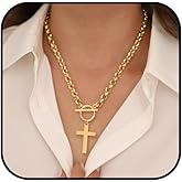 PZKQSAC Chunky Cross Necklace for Women 18K Gold Plated Chunky Necklace Trendy Toggle Necklaces Dainty Statement Jewelry
