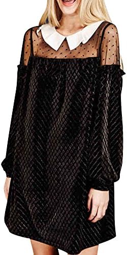 Fashionback Women's Oversied Fashion Buttoned Tulle Splice Knitted Midi Dress Black Asian 2XL