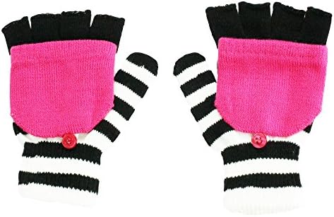 Nolan Girls Striped Convertible Fingerless Gloves Winter Snow Mittens Pink 4-14