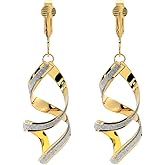 Aloha Earrings Gold Tone Sparkling Clip On Dangling Earrings