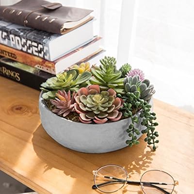 MyGift 8-Inch Faux Succulent Arrangement, Assorted Fake Plant in Gray Concrete Bowl Planter 51VOPlYxTML