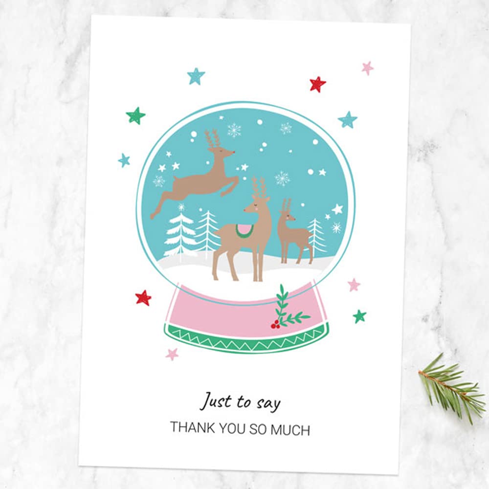 Christmas Thank You Cards - Festive Brights - Snowglobe - Pack of 10. Xmas Greetings for Family, Friends, and Kids. Thank You Cards to Relative, Parents, Family. Envelopes Included (3650)