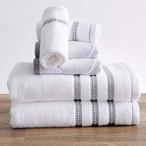 100 Cotton Floral Jacquard Bath Towels, Luxury 6 Piece Set 2 Bath