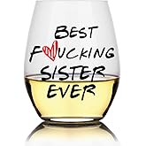 Perfectinsoy Stemless Wine Glass, 15 Oz, Funny Sister Gift, Best Sister Ever, Glass Material, Birthday Gifts for Women