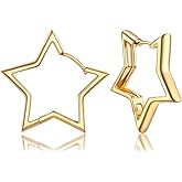 PROSTEEL Star Hoop Earrings for Women, 20mm/30mm/40mm/50mm/60mm, Small/Big Star Hoops, Non Tarnish Brass with14K Gold/Black Plated, Hypoallergenic, Jewelry Gift for Her