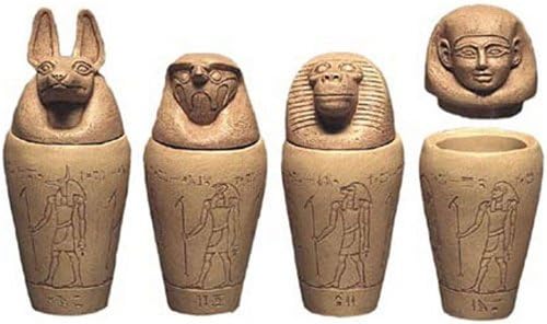 Set of Four Egyptian Canopic Jars, 9"H - Large