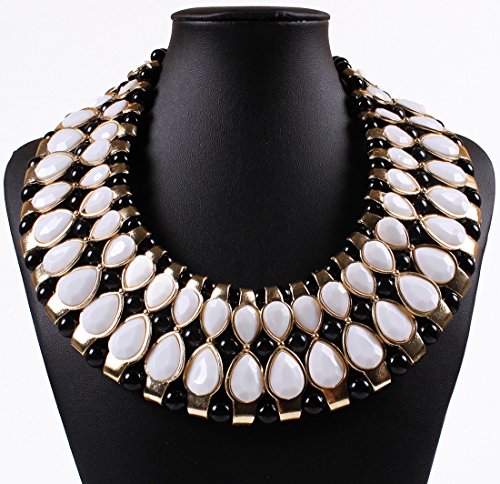 Qiyun (TM) Chunky Tribal Oval Drop Beaded Bib Choker Collar Torsade 18K Gold Necklace