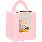 Cupcake Boxes Individual 60pcs Cupcake Holders Disposable Pink Single Cupcake Boxes with Window 3.6x3.6x4.3 inch Cupcake Cont