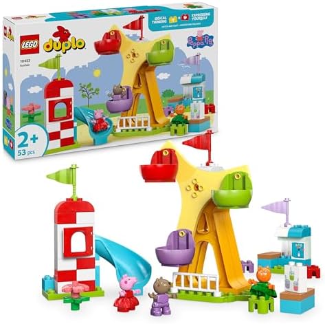 Duplo Peppa Pig La Fête Foraine - Jouet Éducatif dès 2 Ans - Motricité Fine - Grande Roue, Toboggan, Bar à Jus & 3 Figurines Dont Danny Dog - Activité Premier Âge - Cadeau Fille ou Garçon 10453