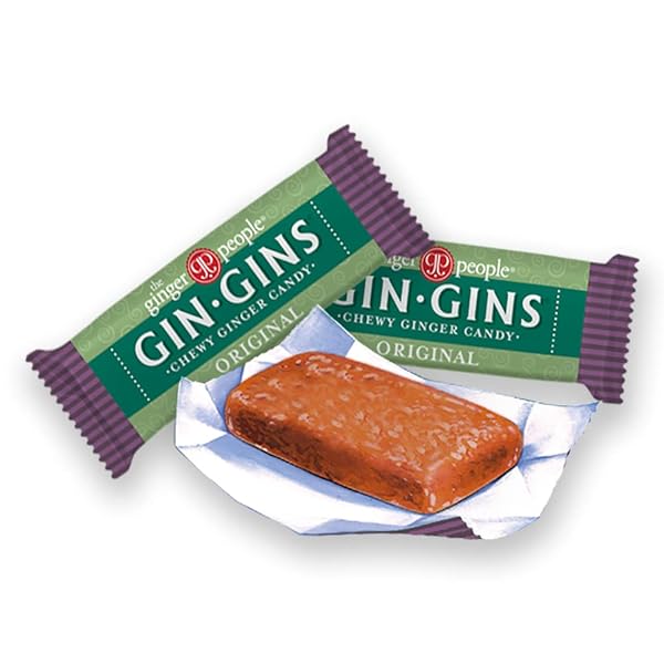 GIN GINS ORIGINAL GINGER CHEWS – NATURAL FRESH GINGER CANDY BY THE GINGER PEOPLE – INDIVIDUALLY WRAPPED HEALTHY CANDY – ORIGINAL FLAVOR – LARGE 1 LB BAG (16OZ) – PACK OF 1