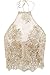 Simplee Apparel Women's Halter Neck Tank Crop Top Sleeveless Lace Vest Bustier, Gold, 1/7, Medium