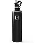 IRON °FLASK Camping & Hiking Hydration Flask with Straw, BPA-Free Insulated Stainless Steel Sports Water Bottle - 24 oz Midnight Black