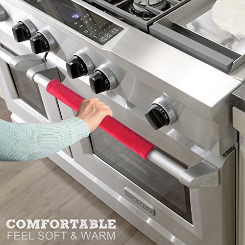 Refrigerator Door Handle Cover Kitchen Appliance Decor Handles Antiskid Protector Gloves for Fridge Oven Keep off Fingerprints,Liquid,Oil Stain,Food Spot,2 pieces (16" 4", Red Plush)