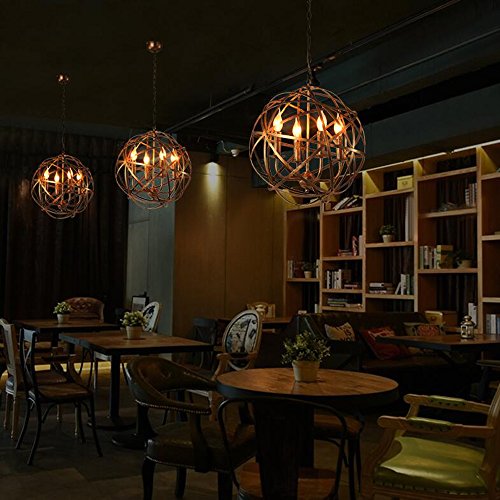 NIUYAO Industrial Vintage Rustic Wrought Iron Style Aged Brass Candle Chandelier Globe Shade Pendant Light Hanging Lighting Fixture with 4 lights - Thumbnail 7