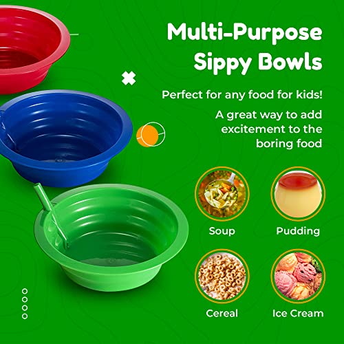 Green Direct Sippy Bowl With Straw and Spoons 22 Ounce Plastic Cereal