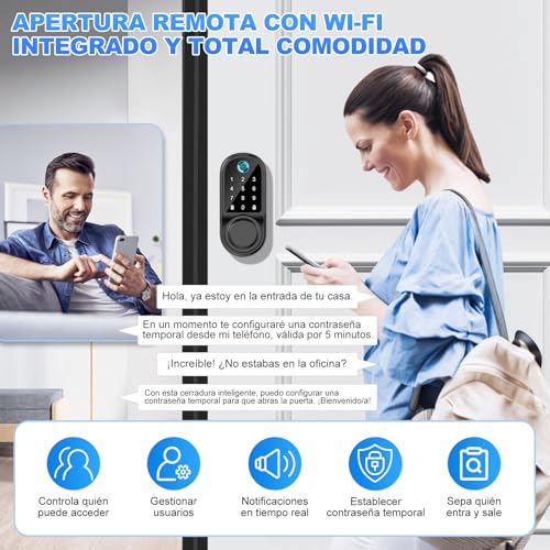 Cerradura Inteligente, Cerradura Chapa Inteligente Exterior, 5 Métodos de Desbloqueo, Cerraduras de Seguridad con Huella APP Contraseña Tarjeta IC Llave, 0.3s Desbloquear, Para Hogar y Apartamento