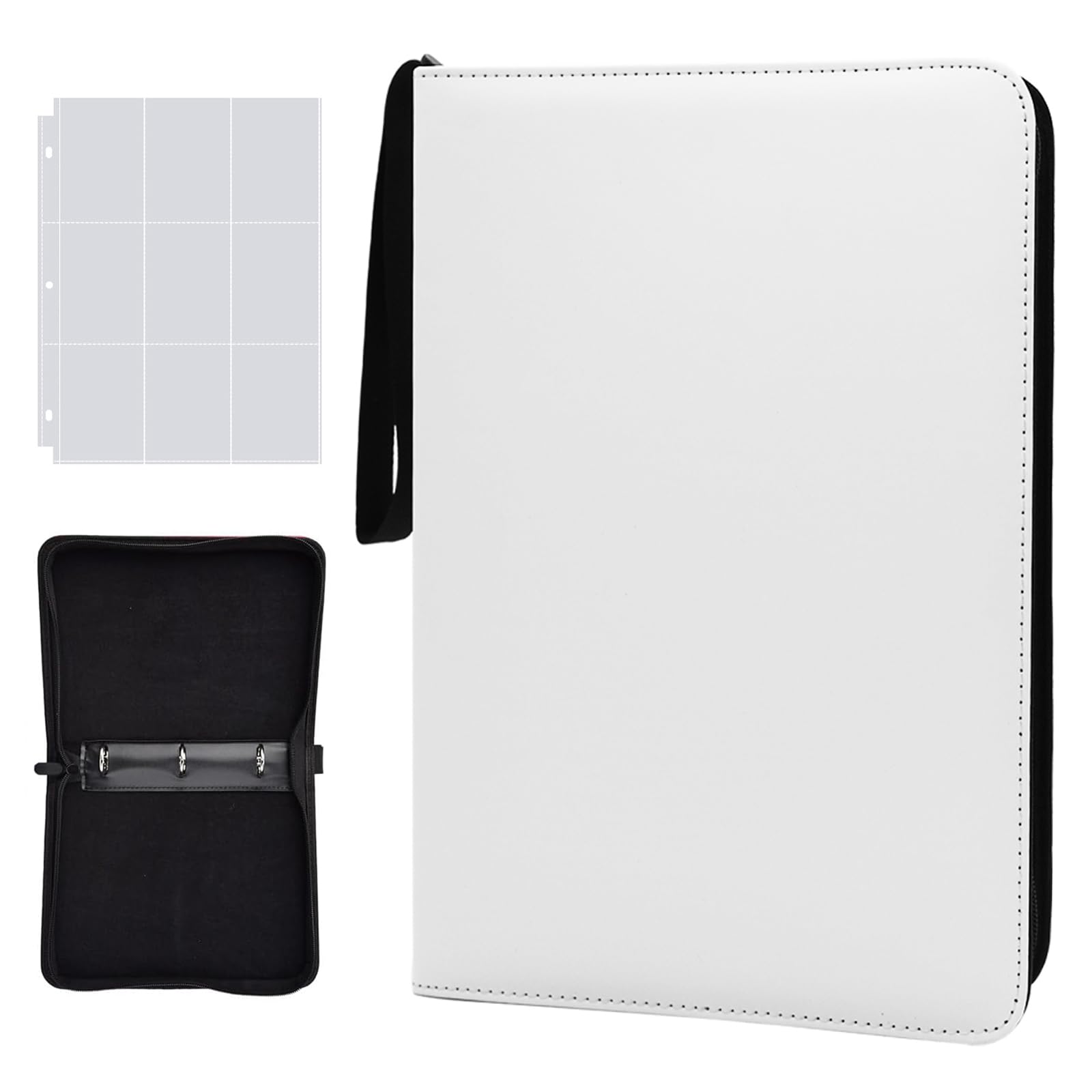 JNBGTU 900 Pockets Trading Card Binder, 50 Pages Removable 18 Pockets/Page Vertical Loading, PU Zipper Card Binder Album Folder Card Collection Binder for Boys Girls Collectors Gifts (White)