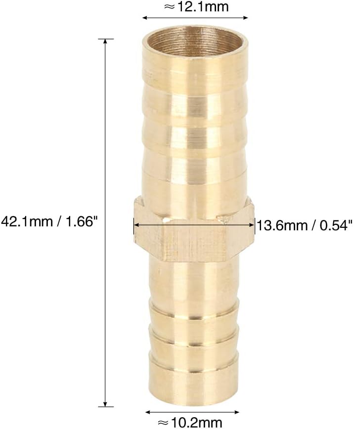 X AUTOHAUX 2 Pcs 12mm to 10mm Brass Barb Hose Fitting Straight Connector Adaptor for Air Water Gas Oil - Image 3