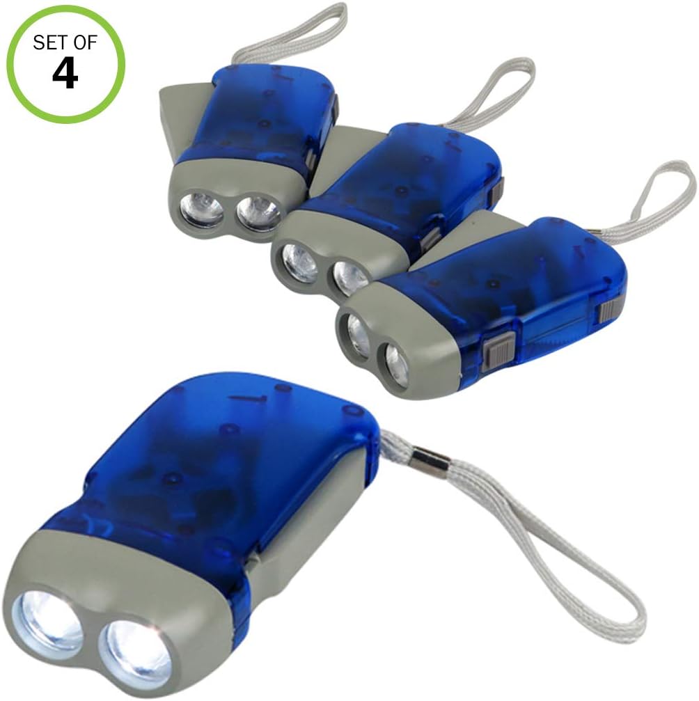 Evelots Hand Crank Flashlight-Camping-Home-Car-No Battery-LED Bright Light-Set/4 - - 