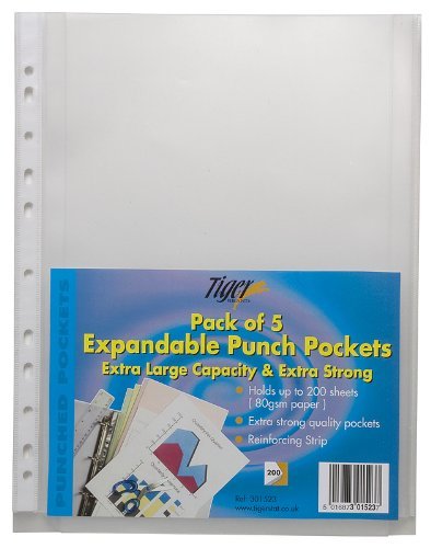 Tiger 301523 - A4 Expandable Punched Pockets PK5