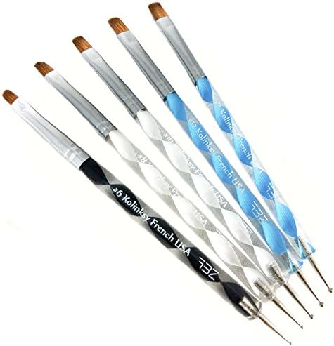2 Way Professional French Manicure Clean Up Dotting Tool Brush 100% Kolinsky For Acrylics Nail Art White Tips Designs Size # 12 (12, Blue)