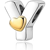 PARCOM S925 Sterling Silver Charms for Bracelets and Necklaces,Letter Charms A-Z for Bracelet Necklace with Golden Heart Initial Beads Pendant Jewelry Bracelets for Women Birthday Ceremony, perfect Valentine's Day gift